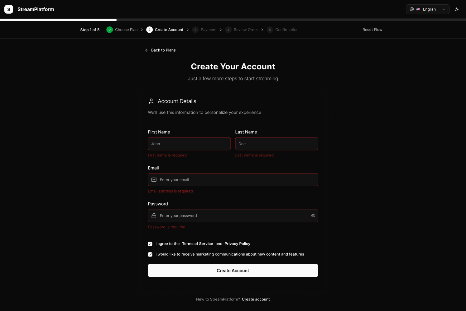 Create Account 1 Dark
