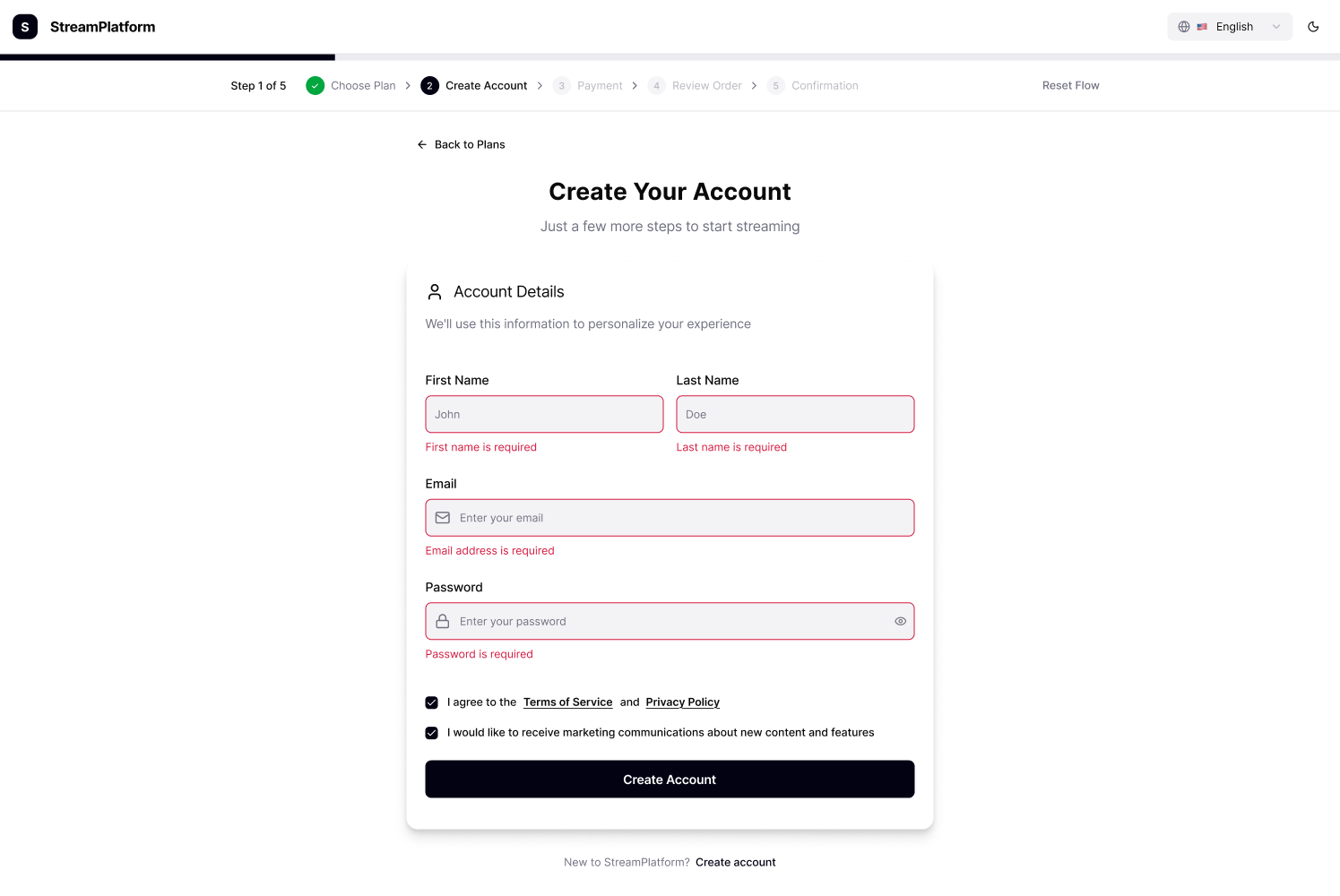Create Account 1 Light