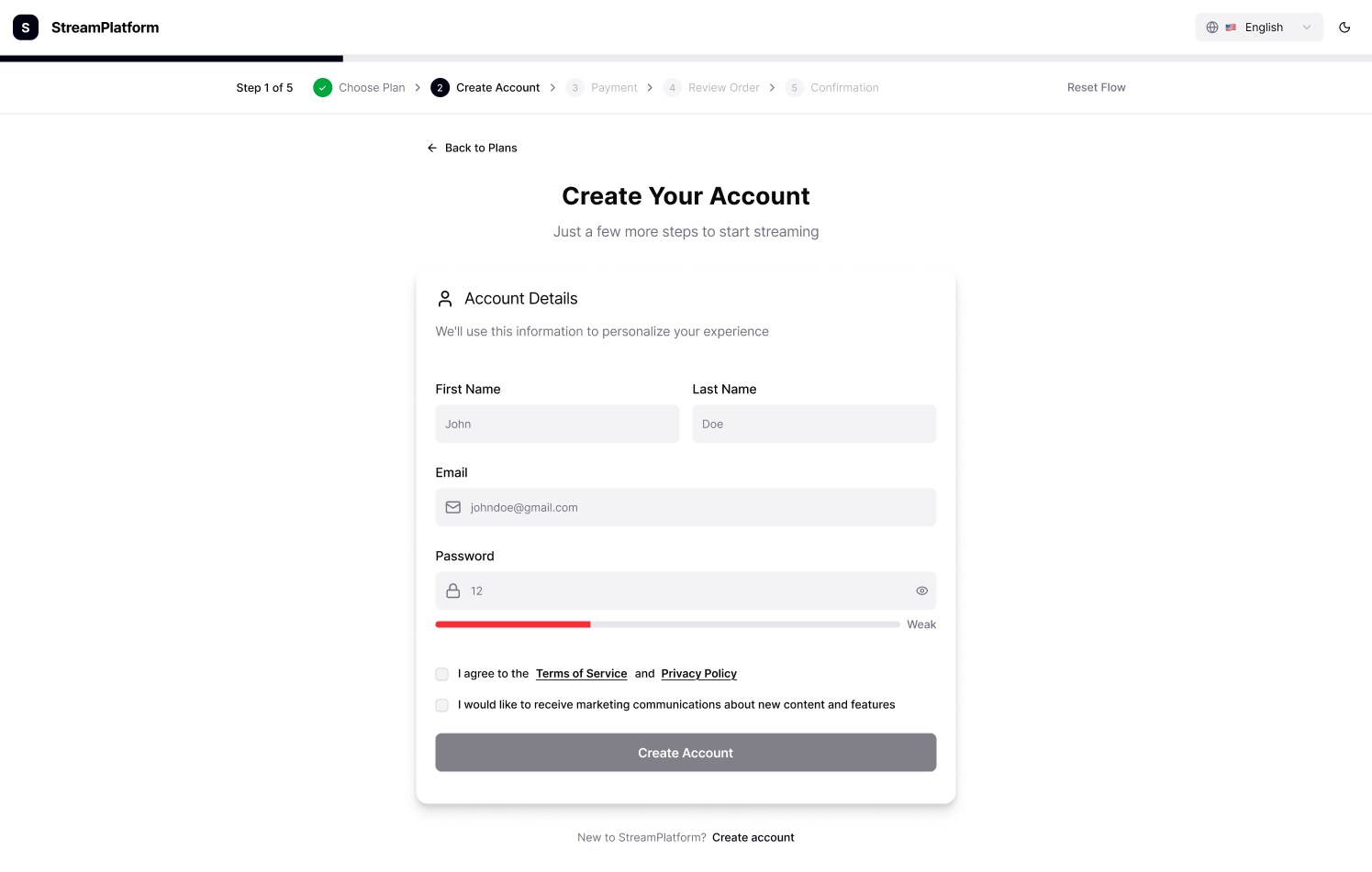 Create Account 2 Light