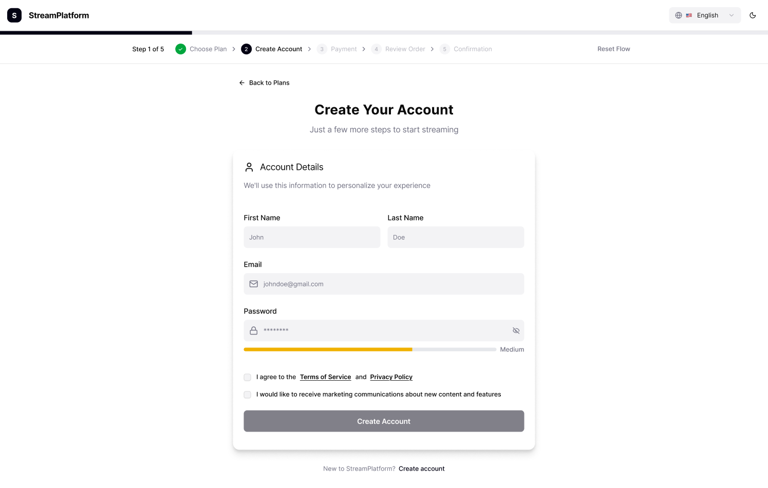 Create Account 3 Light