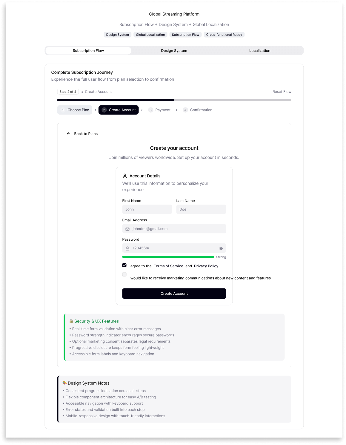 Subscription Flow - Create Account